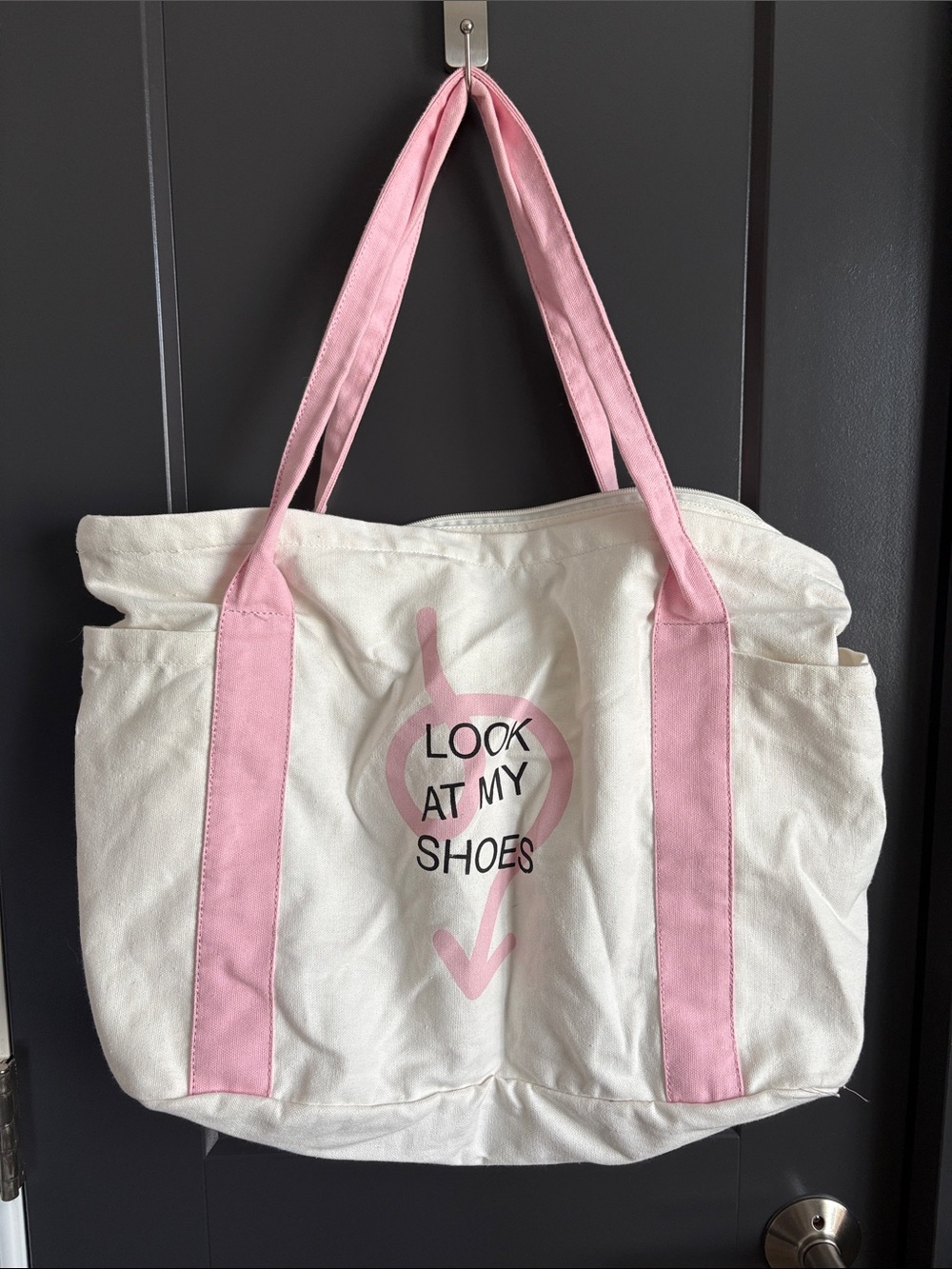 DSW Cream Canvas Tote with Pink Straps